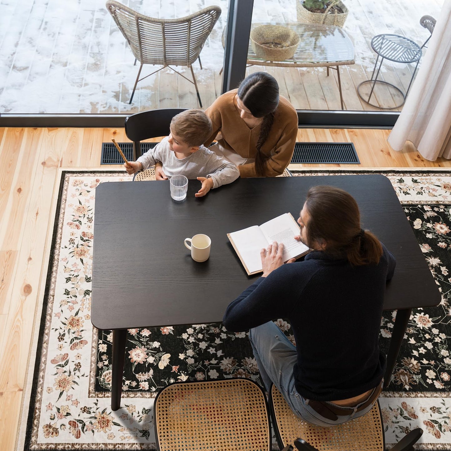 Softlife Washable Rug for Living Room, Black Pink Non-Slip Rugs for Kitchen, 6x9 Oriental Indoor Mat Under Dinning Table, Mordern Print Home Carpets with Rubber Backing for Kids