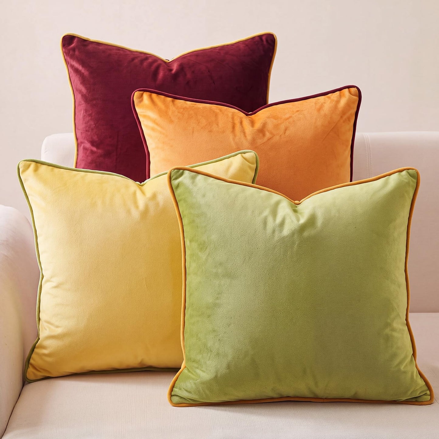 Chicplaid Pack of 4 Velvet Throw Pillow Covers 18x18 Inch Soft Square Decorative Pillow Cases Modern Double Sided Design Gradient Series Cushion Cover Set for Couch Sofa Bedroom Living Room Home Decor