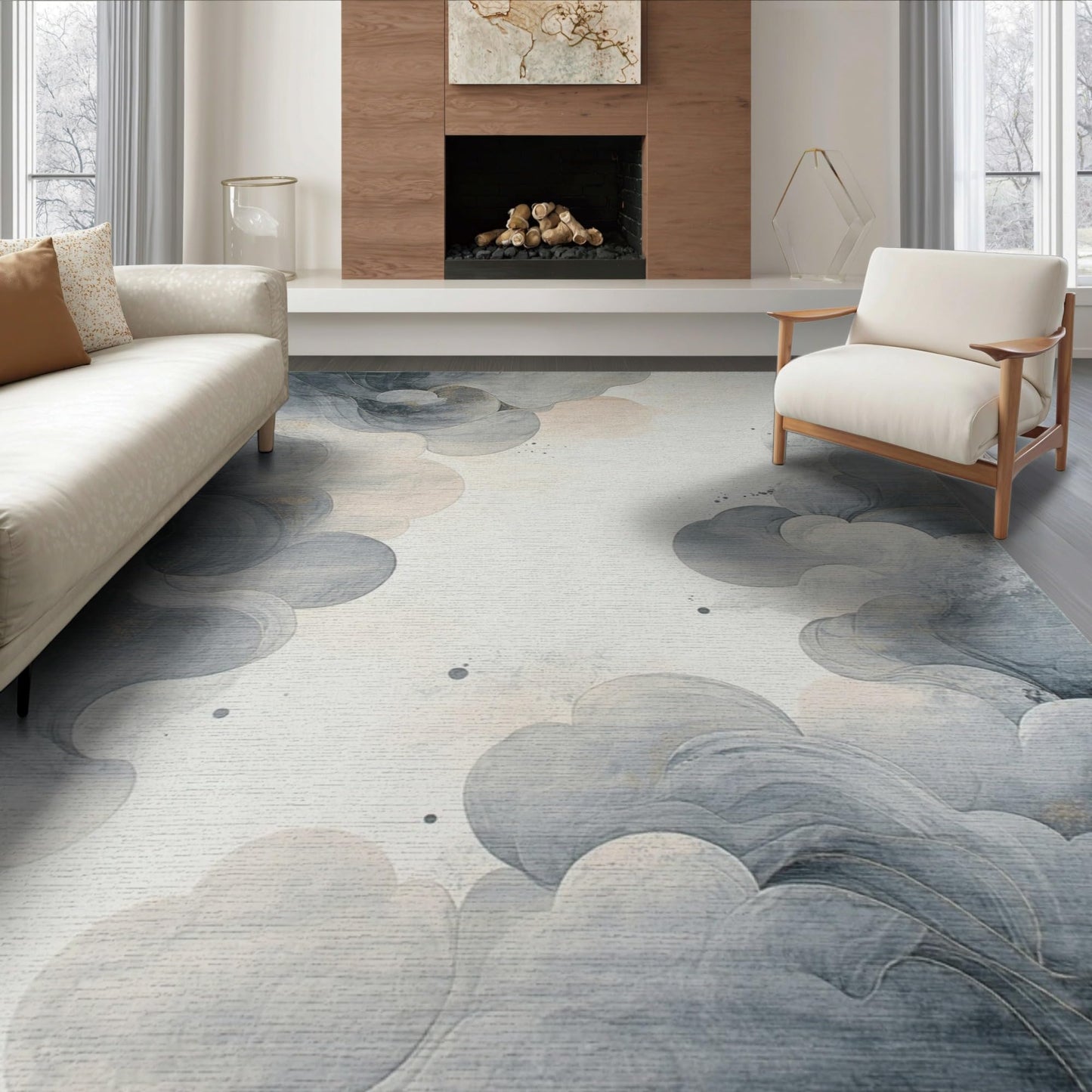 ODIKA 6'x9' Swirl Abstract Marbled Tonal Ombre Spiral Watercolor Wave Motifs Washable Area Rug Non-Slip Chair-Friendly Floor for Dining Room, Under Table, Office