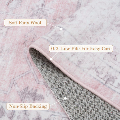 LIVEBOX Pink 6x9 Area Rug for Bedroom Girls, Boho Washable Rugs for Living Room Nursery, Non-Slip Indoor Soft Carpet Low-Pile Farmhouse Carpets for Dining Room Kids Playroom, Pink