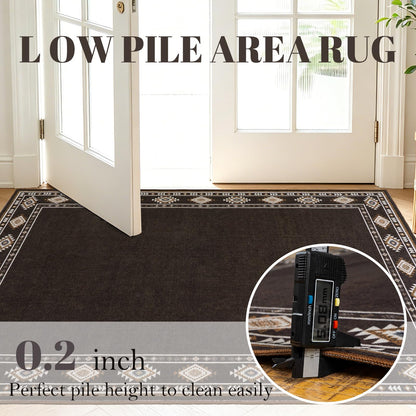 QDUIDU Large Area Rug for Bedroom Living Room, 5x7 Feet Ultra Soft Brown Rugs Washable Modern Geometric Bordered Non Slip Low Pile Carpets Home Decor