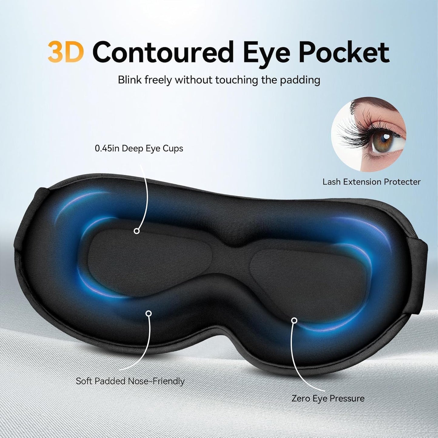 Blackout Sleep Mask: Weighted Eye Mask for Men Women - 3D Contoured Zero Pressure and Eyelash Free - Airplane Travel Nap Night Sleeping Blindfold - Adjustable Ear-Friendly Breathable Comfortable Black