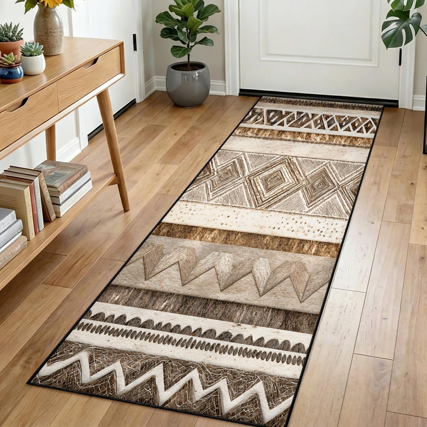 Southwestern Aztec Runner Rug 2x8ft Bohemian Tribal Runner Rug, Rustic Neutral Country Rugs, Retro Western Southwest Rugs for Hallways, Washable Non-Slip Carpet for Bedroom Living Room