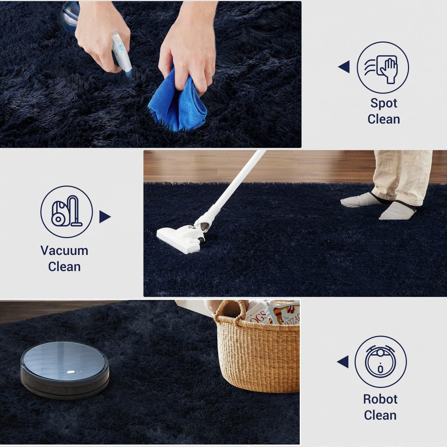 Garvee 8'x10' Oversized Fluffy Area Rug, Tie-Dye Luxury Shag Carpet for Living Room, Large Fuzzy Plush Rug for Basement & Family Room, Non-Slip, Bedroom Decor, Dark Navy