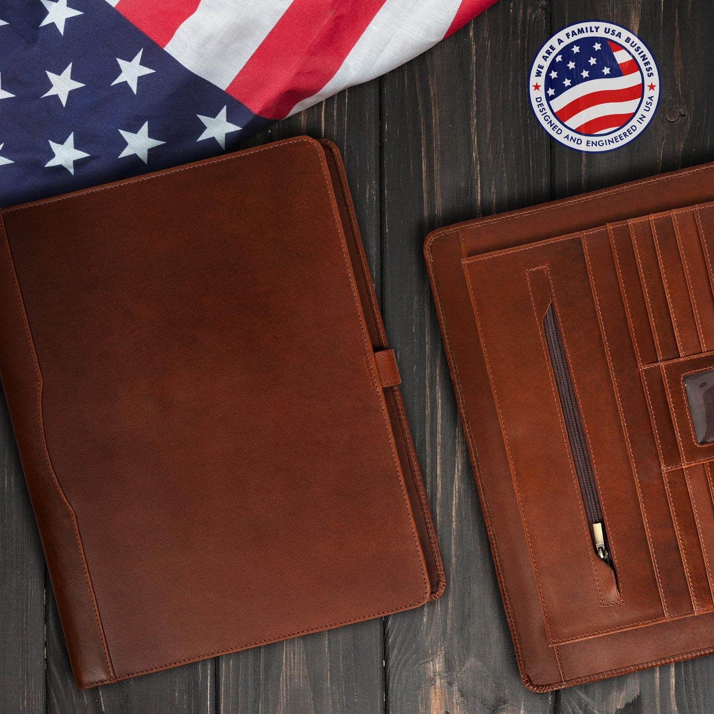 ELIZO Leather Portfolio Padfolio Leather Binder Folder for Men and Women Professional Business Portfolio Organizer Men and Women Antique Letter Strap