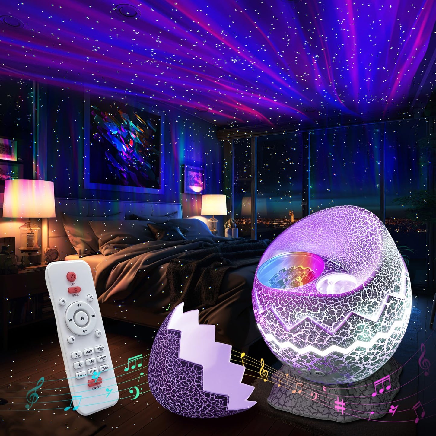 Rossetta Galaxy Projector Star Projector, Aurora Light Projector for Bedroom, Space Projector Night Light with White Noise and Bluetooth Speaker, Christmas, Birthdays Gifts for Kids, Teens, Adults
