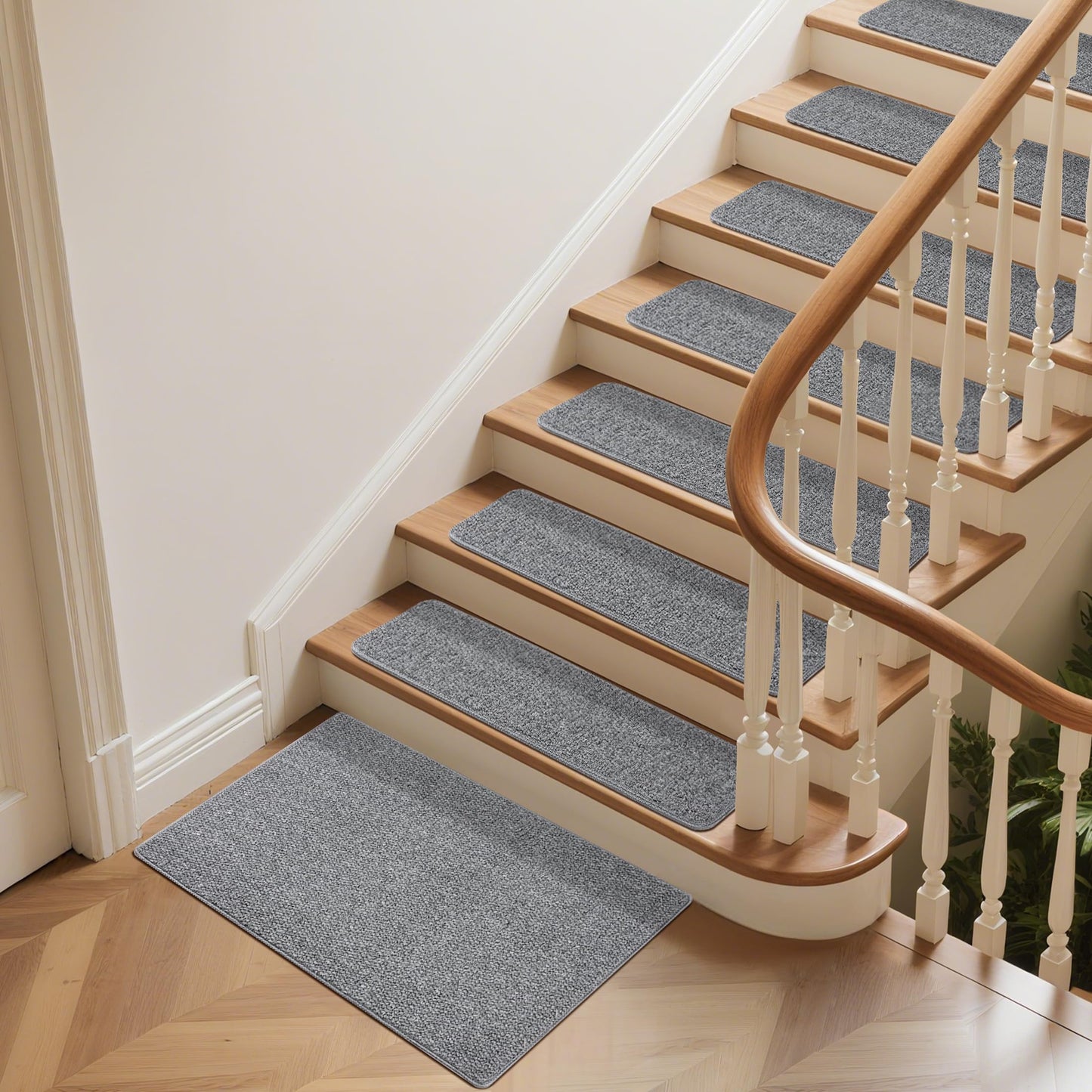DONJOP 9.5x36 Inch Stair Treads for Wooden Steps Indoor(15-Pack) – Non Slip Adhesive Peel and Stick Carpet Stair Treads, Washable & Reusable Stair Runner Rugs for Kids Elders and Pets-Grey
