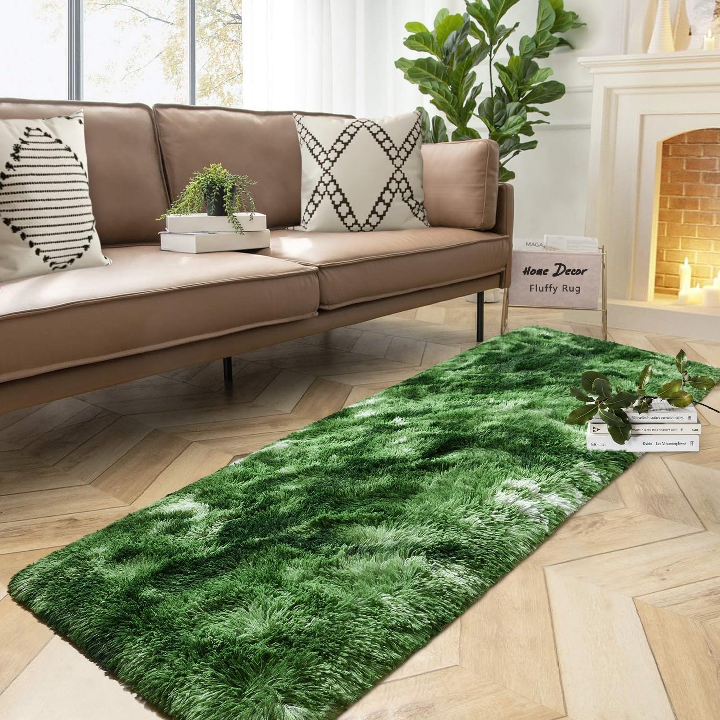 DweIke Fluffy Dark Green Runner Rugs for Bedroom, 2x6 Feet Soft Plush Long Moss Runners for Girls Boys Kids, Non-Slip and Machine Washable Bedside Rug, Small Throw Carpet for Hallway Rooms Decor