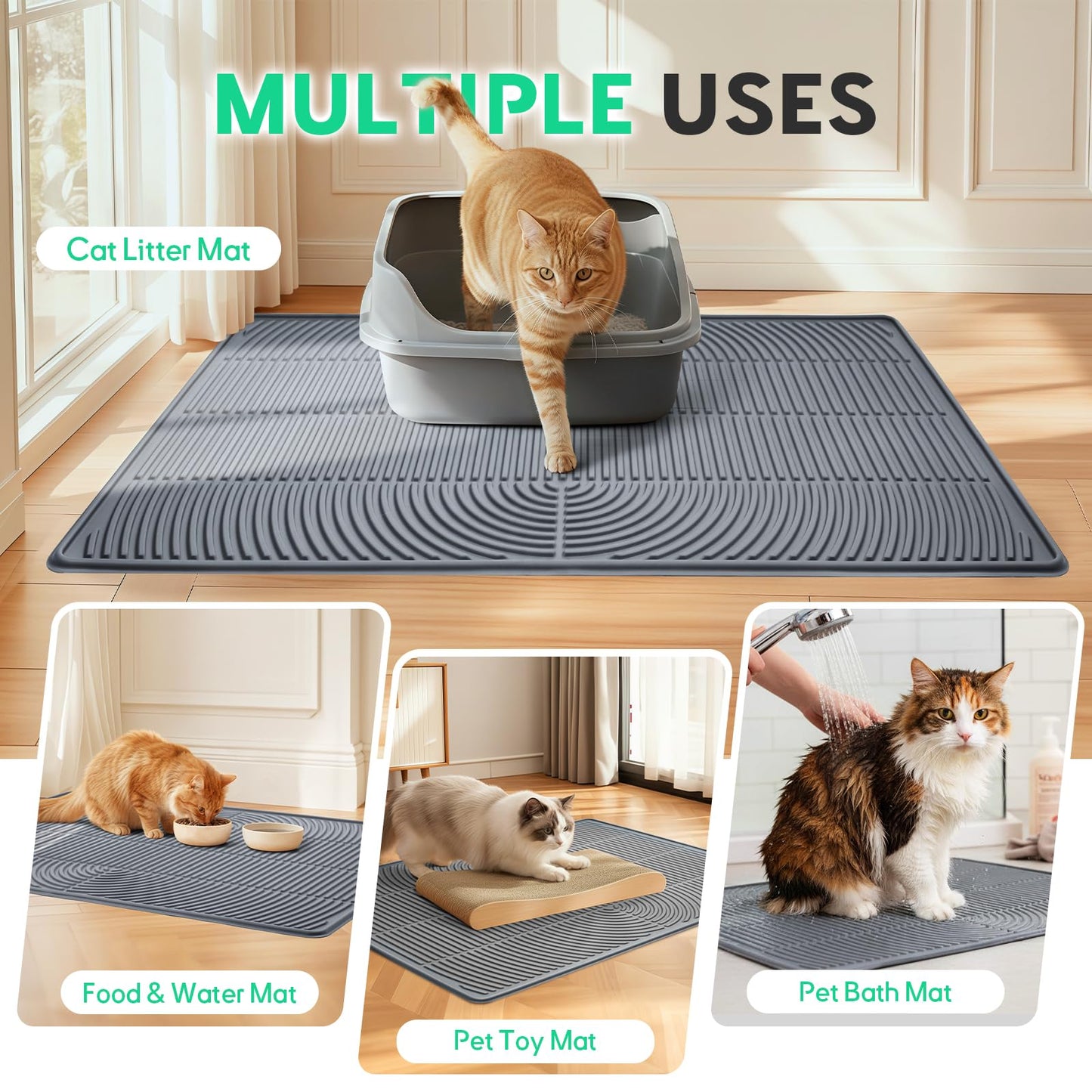 Pawtasy Cat Litter Box Mat,47" x 35" Extra Large Silicone Waterproof Litter Trapping Mat for Scatter Control Soft on Kitty Paws Non-Slip Easy to Clean