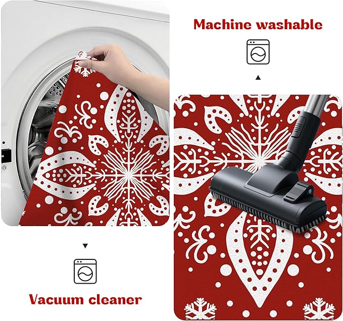 5' X 7' Christmas Rugs Indoor Snowflake Area Rugs for Living Room Bedroom Dining Room Classroom Dorm Fluffy Red Snowfall Carpet for Girls Kids Women Floor Mat Xmas Decor
