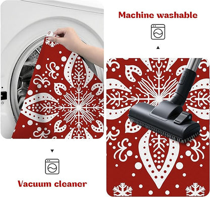 2' X 3' Christmas Area Rug Snowflake Rug Washable Non Slip for Entryway Indoor Front Door Laundry Dorm Bathroom Red Merry Christmas Carpet for Kids Girls Doormat