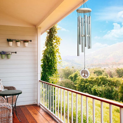 Wind Chimes Outdoors,33" WindChimes for Loss of Loved One,Memorial/Sympathy Gifts for Mother/Unisex/Father,Tree of Life Wind Chimes for Outside Zen Garden Home Yard Decoration (Silver)