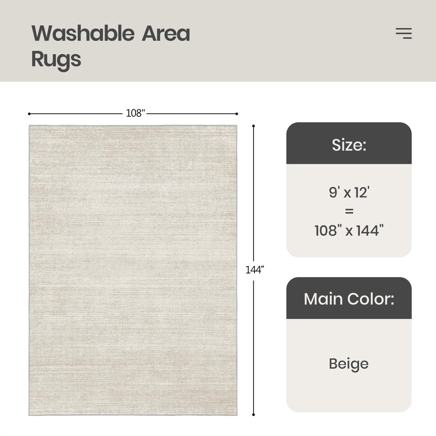 Valenrug Area Rugs 9x12 Living Room - Stain Resistant 9x12 Area Rugs for Living Room, Non Slip Backing Printed Rugs for Bedroom, Folable Machine Washable Rugs (9'x12', Beige)