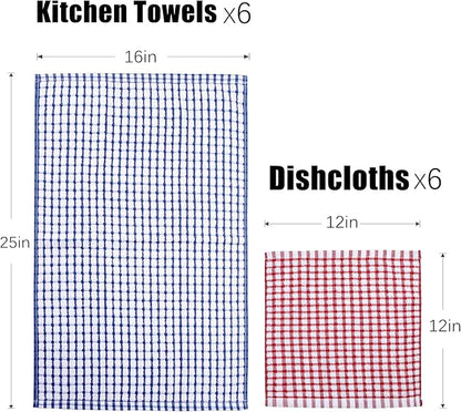 Kitchen Towels and Dishcloths Set, 16 x 25 12 12, Set of Bulk Cotton Dish