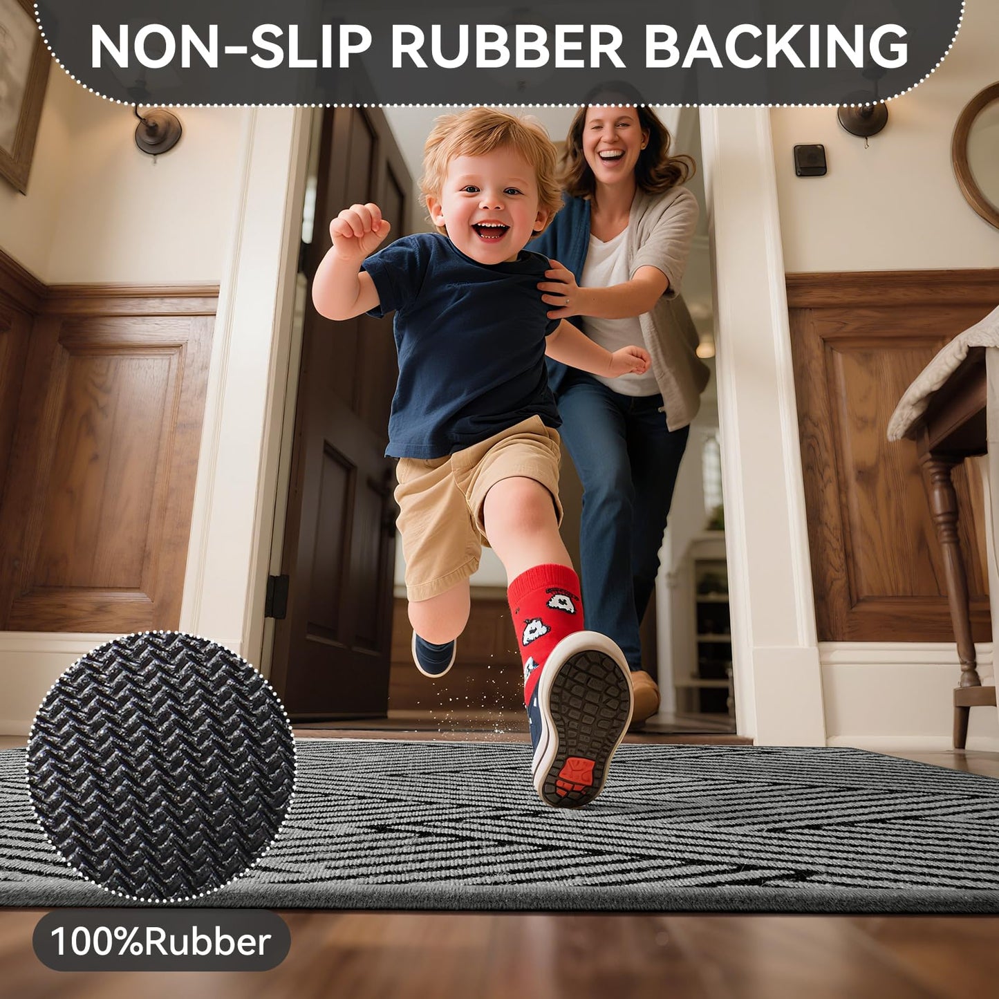 QiCaiJia Door Mat Indoor Outside Entrance 31"x47", Low-Profile Non Slip Outdoor Inside Doormat Entryway Mat, Dirt Resistant Absorbent Front Porch Welcome Entry Mats, Washable Easy Clean, Grey
