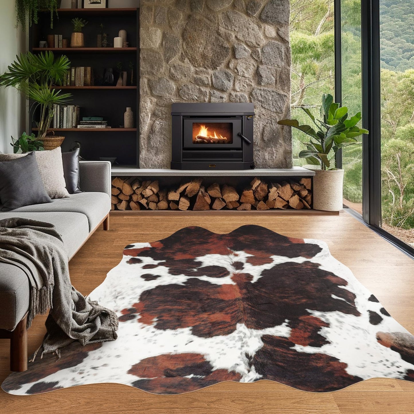 Faux Cowhide Rug 7.6x6.2 ft Cow Print Rug Cow Hide Carpet Animal Print Rugs Non Slip Area Rug for Bedroom Living Room Dining Room Western Decor