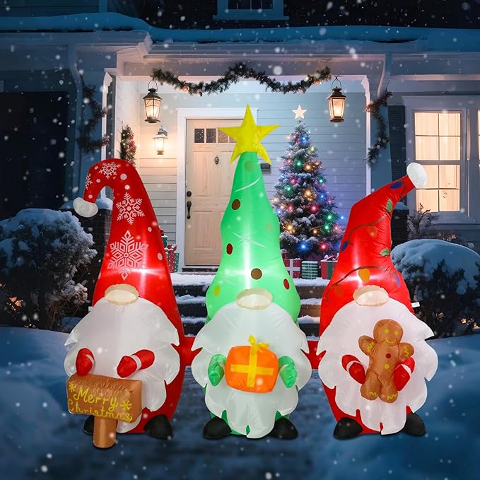 5 FT Christmas Gnomes Inflatable Outdoor Decorations, Inflatable Gnomes with Sign and Gingerbread Man Built-in LED Lights Blow Up Yard Decorations for Holiday Indoor Outdoor Party Garden Lawn