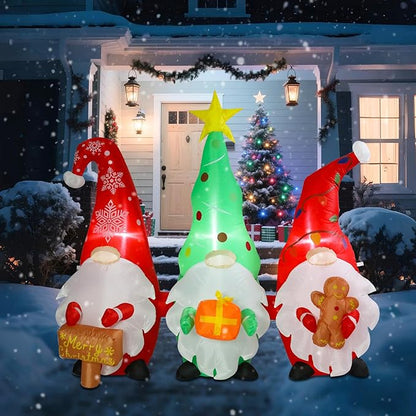 5 FT Christmas Gnomes Inflatable Outdoor Decorations, Inflatable Gnomes with Sign and Gingerbread Man Built-in LED Lights Blow Up Yard Decorations for Holiday Indoor Outdoor Party Garden Lawn