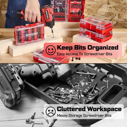 Geinxurn 1Pc Red Storage Box Case, small parts box with detachable divider, Screwdriver Bit Set Box