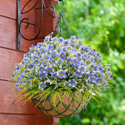 36pcs Faux Plants Outdoor, Uv Resistant Artificial Plants Outdoor Fake Flowers Plants Plastic Greenery Shrubs for Outside Window Box Garden Patio Porch Home Decor (Mixed Blue)