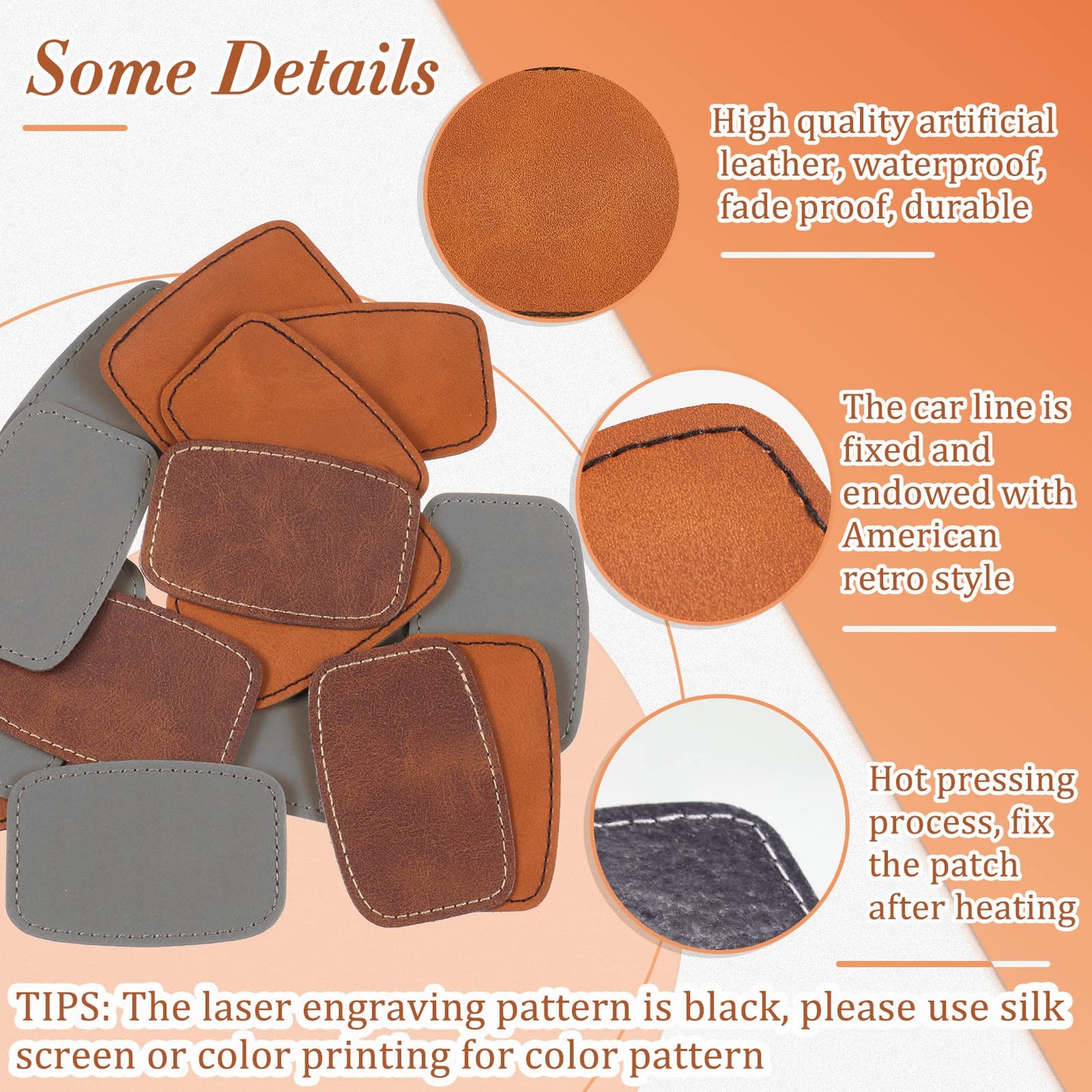 Dunzy 60 Pcs Blank Leatherette Hat Patches with Adhesive Rustic Rounded Rectangle Patch Faux Leather Patches for Hats Costumes Fabric Repair Sew Laser Supplies(Khaki, Gray, Brown,2x3inch)