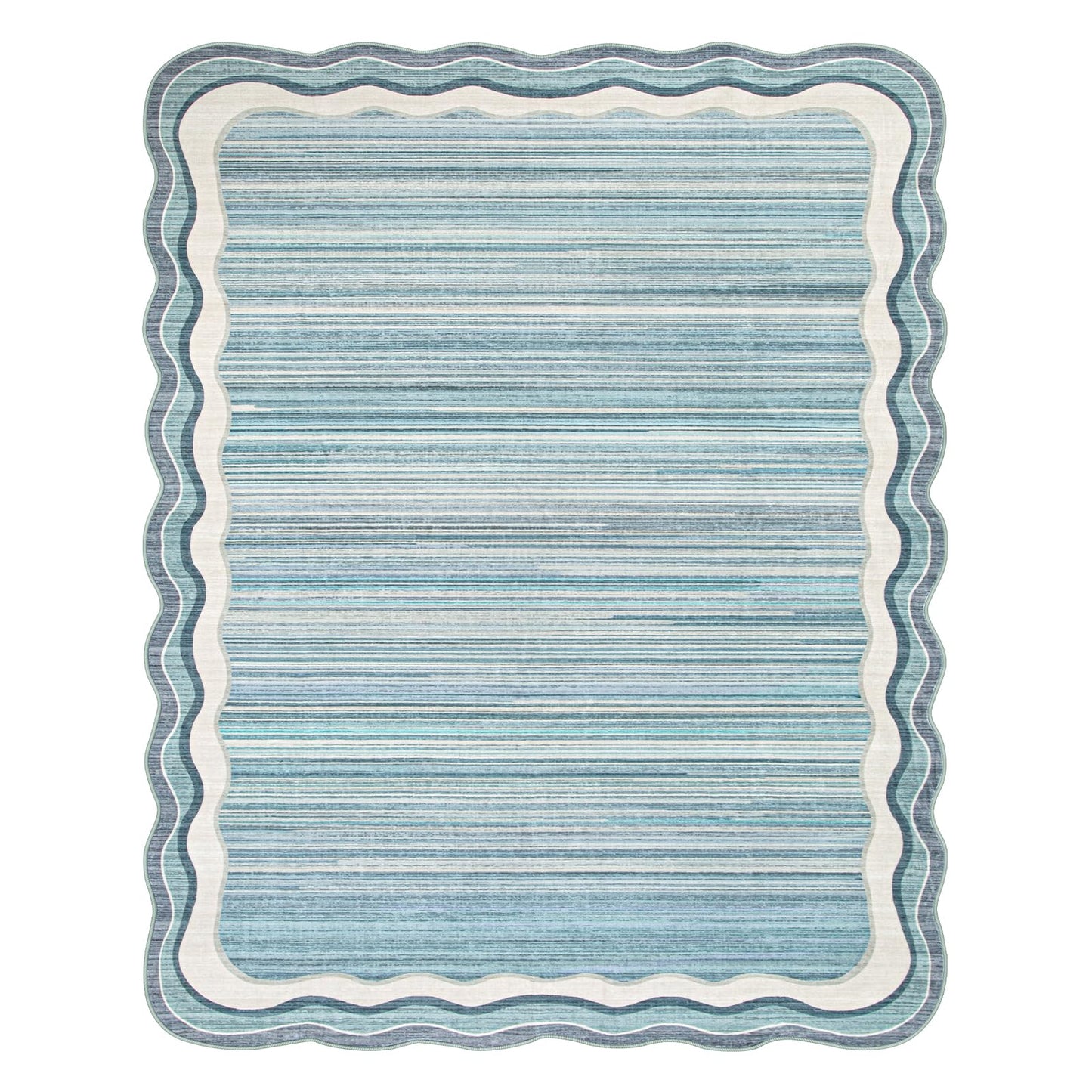 Lahome Estelle Scalloped 8x10 Area Rugs for Living Room, Washable Soft Blue Rug for Bedroom, Abstract Modern Non Slip Low Pile Indoor Carpet for Dining Room Home Office (Blue,8x10)