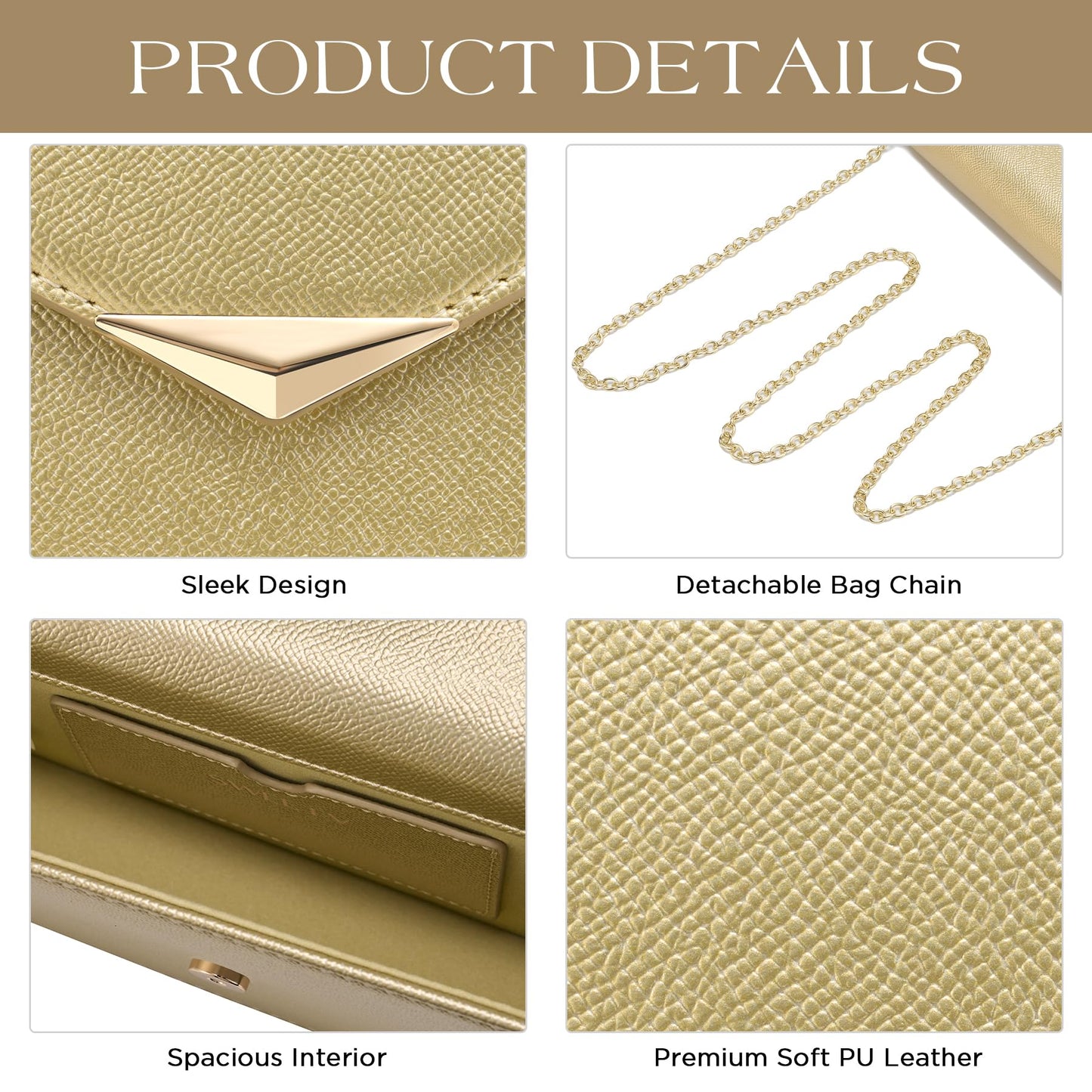 SWEETV Classic Envelope Clutch Purses for Women Elegant PU Leather Handbags for Evening, Weddings, Parties, and Formal Events