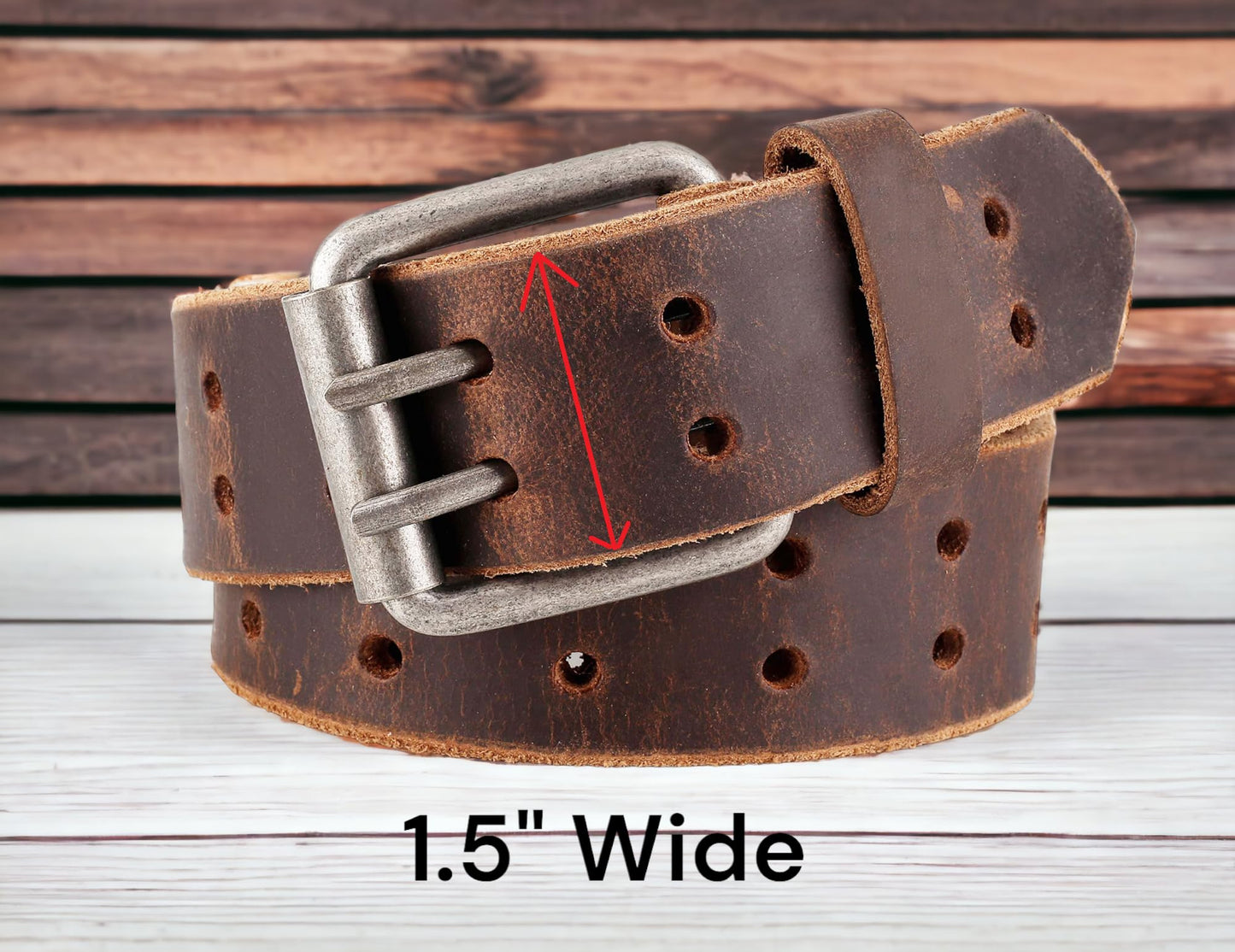 F&L CLASSIC Leather Work Belt, Heavy Duty Double Prong Genuine full grain Leather Belts for Men 1 1/2", Mens Casual Belts for Jeans,3190,size 38,tan