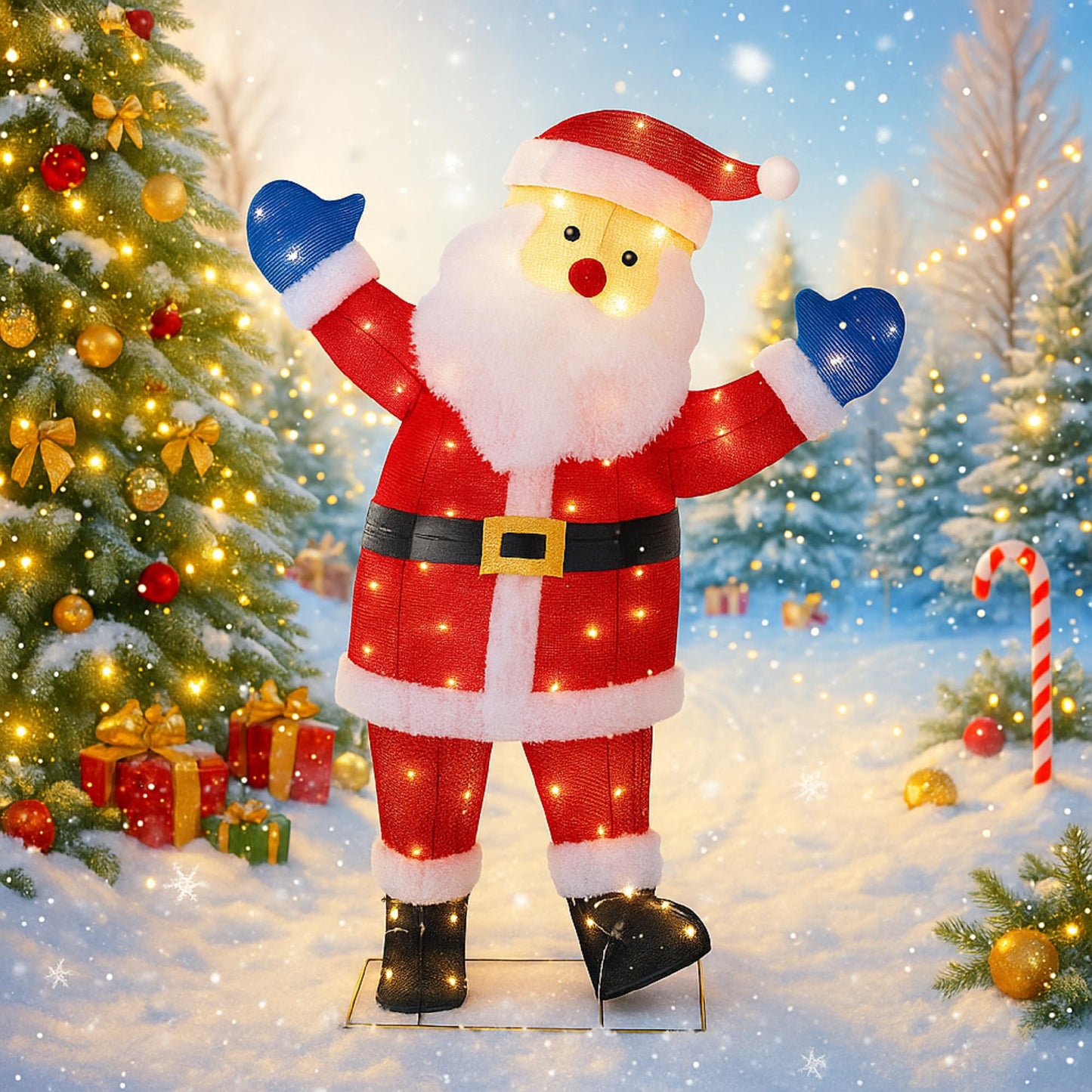 Shintenchi 3ft Lighted Christmas Santa Claus, Outdoor Pop-up Holiday Decoration with 80 LED Lights, 3D Pre-Lit Light-Up Decor for Yard, Garden, Lawn & Patio