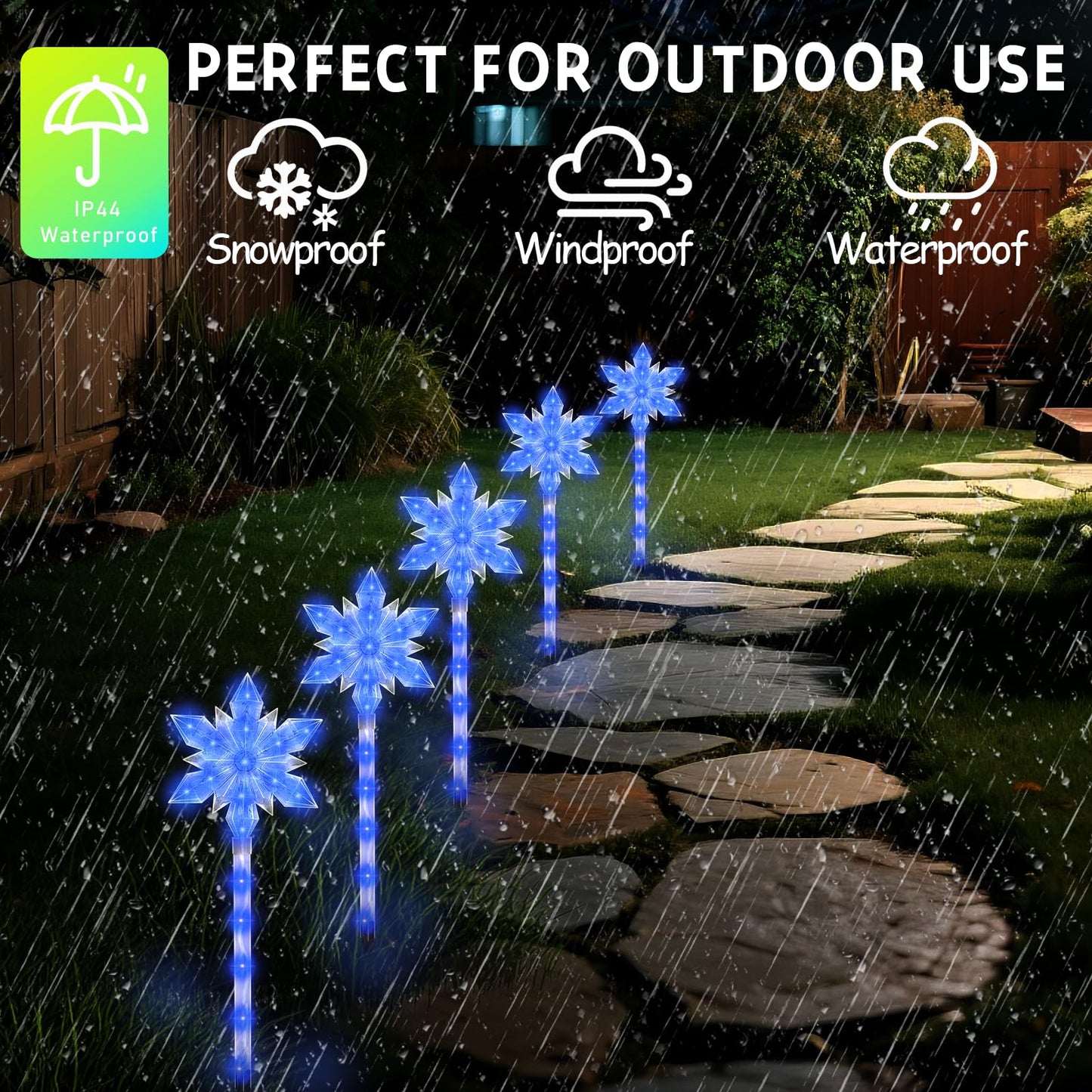 VOGVOG Snowflake Solar Christmas Pathway Lights, Set of 5 LED Outdoor Stake Lights, Waterproof Christmas Decorations for Garden, Yard, Lawn, Walkway, Patio Decor (Bule, 5pcs)