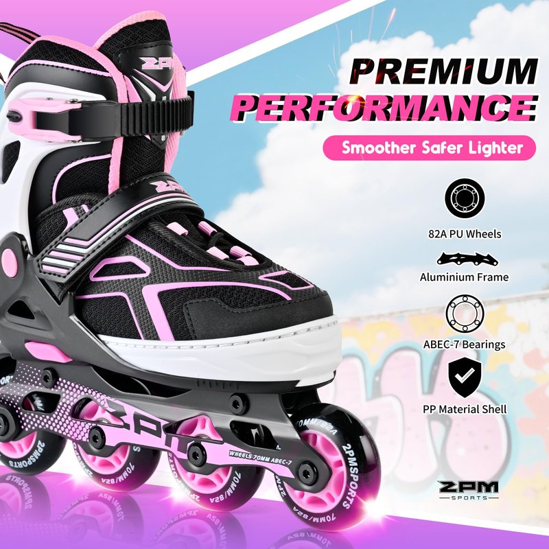 2PM SPORTS Torinx Green Boys Adjustable Inline Skates, Fun Beginner Roller Skates for Kids, Youth, Girls, Men and Women (Purple, Medium - Big Kid (1-4 US))