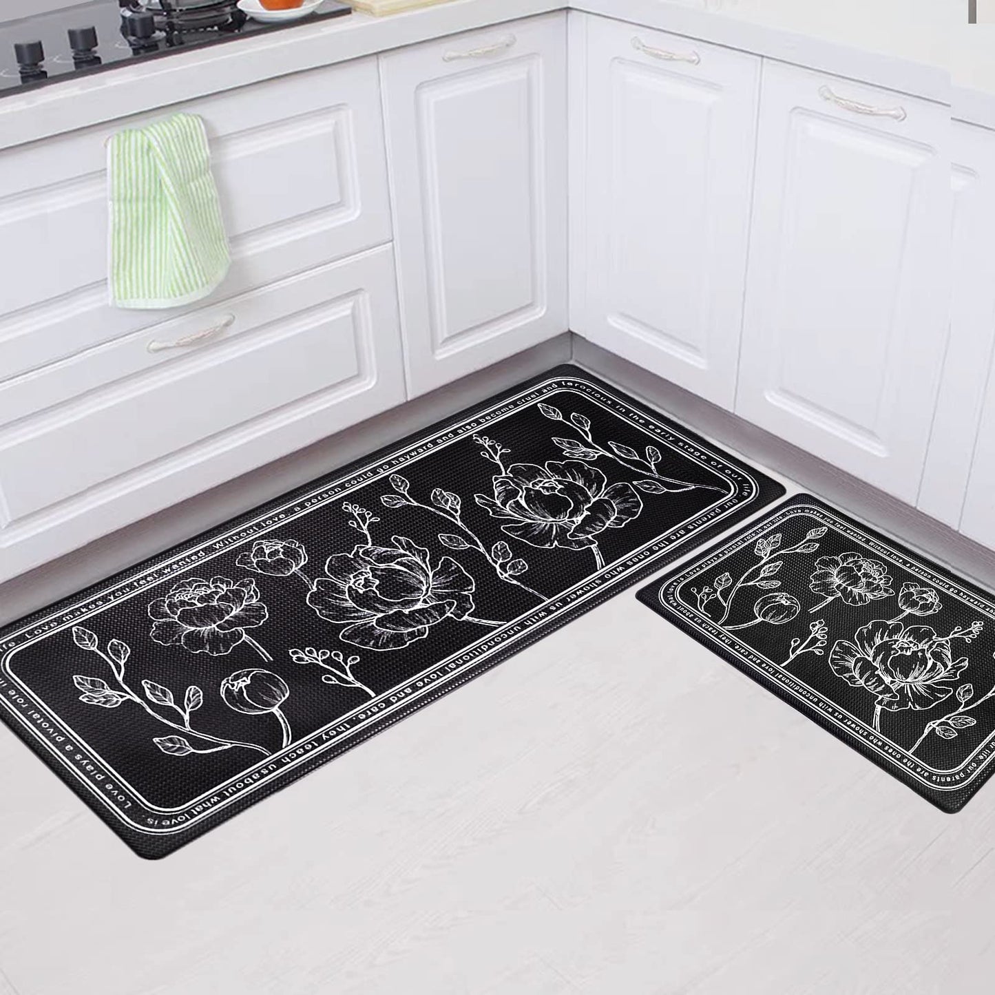 ROTTOGOON Kitchen Floor Mat Set of 2, Cushioned Anti Fatigue Kitchen Mat 17.3"x47"+17.3"x29", Non-Slip Waterproof Kitchen Rug, Premium PVC Comfort Kitchen Mats and Rugs for Office, Home, Laundry