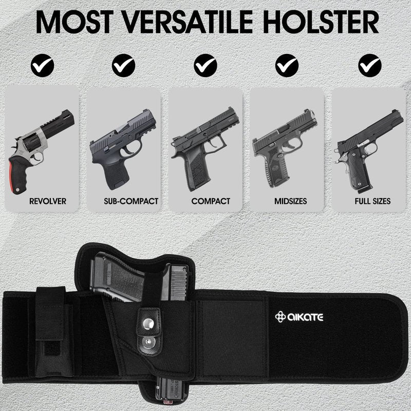 AIKATE Upgraded Belly Band Holster for Concealed Carry, Deep Concealment Gun Holster for Men, Waistband Holsters Fits for Glock 19, 17, M&P Shield 9MM Most Pistols (Fits Belly Up to 45", Left)