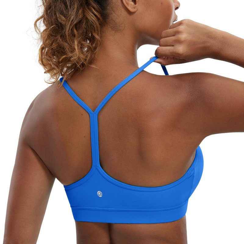 CRZ YOGA Butterluxe Y Back Sports Bras for Women - Padded Racerback Low Impact Spaghetti Thin Strap Workout Yoga Top Sparkle Blue X-Large