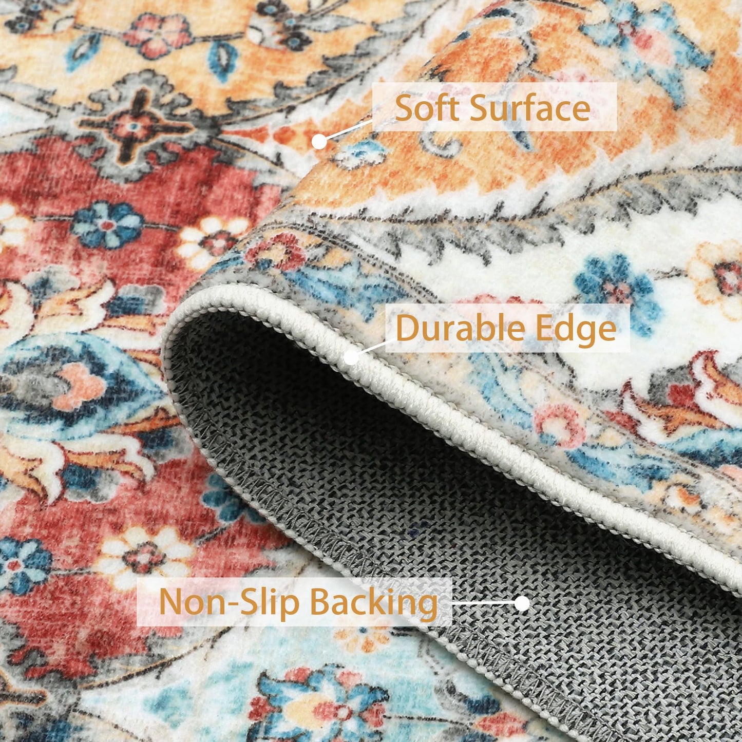 ROYHOME Runner Rug Washable Moroccan Trellis Hallway Runner Rug Entryway Rug, Stain Resistant Non-Slip Vintage Distressed Bedroom Rug Runner Entrance Carpet for Laundry Kitchen, Cream, 2' x 6'