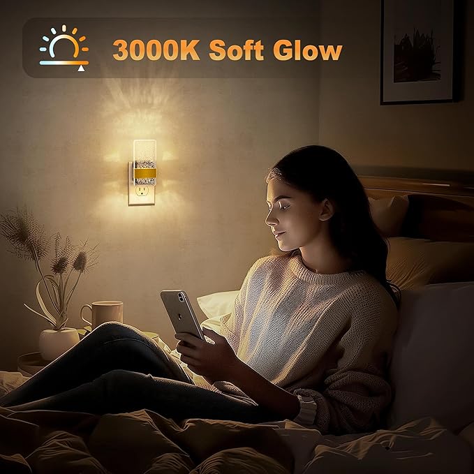 JandCase Night Lights Plug into Wall, Dusk to Dawn Sensor, 3000K Soft White LED, Acrylic Bubble Design, 0-100lm Adjustable Brightness, for Bedroom, Bathroom, Living Room, Hallway
