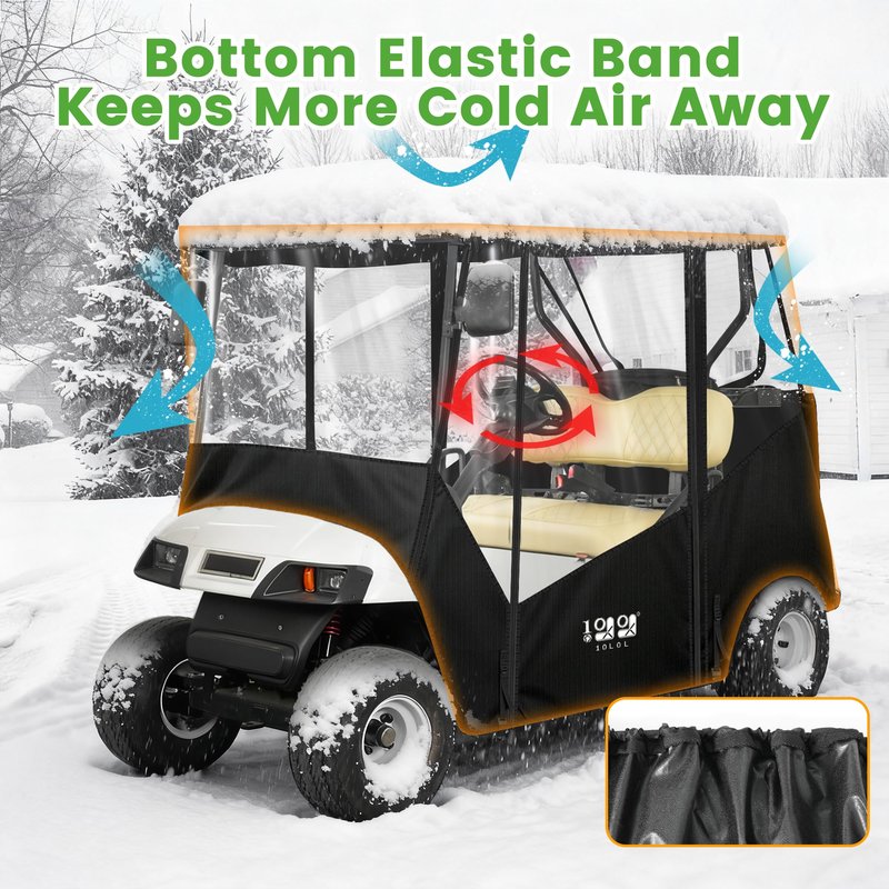 10L0L 2 Passenger Golf Cart Enclosure -61" Roof Fit Universal for EZGO TXT RXV & Club Car DS Precedent Tempo with Side Mirror Openings,Waterproof 600D Rain Cover,Transparent Tail Light Panel