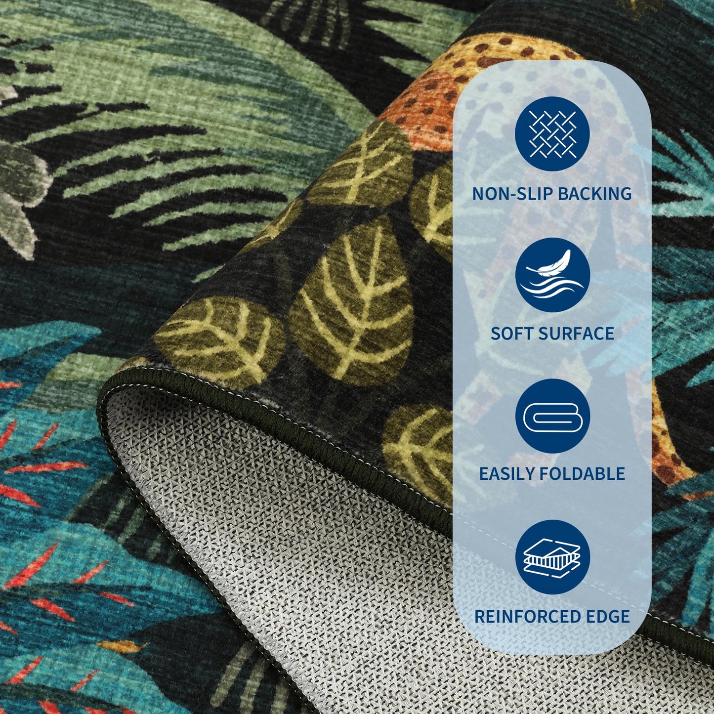 GarveeHome 2.5x8 Jungle Hallway Runner Rug, Soft Green Animal Long Kitchen Runner Non Slip Entryway Rug Farmhouse Thin Laundry Mat Stain Resistant Carpet for Bathroom Beside