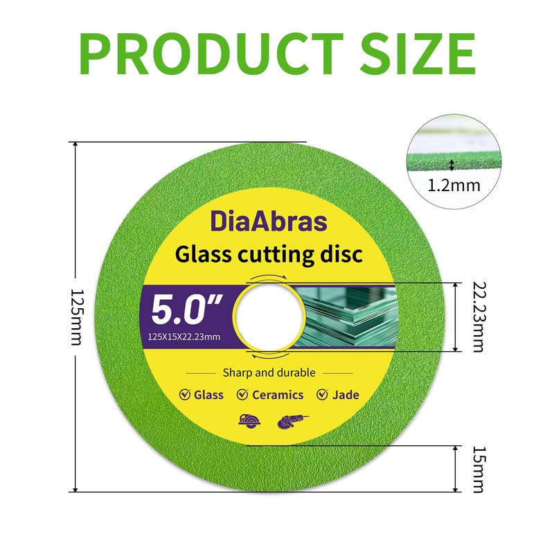 3-Pack 5 inch Glass Cutting Disc for Angle Grinder, Rock Slab Grinding Disc Diamond Cutter Saw Blade Wet/Dry Cutting Disc for Cutting Porcelain Ceramic Tile Granite Marble Asphalt Concrete Glass
