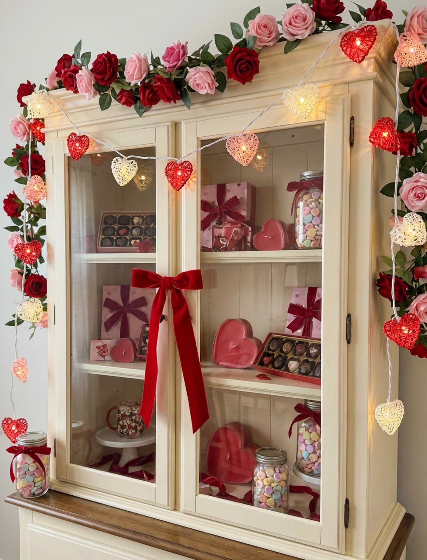 Red Pink and White Heart Shape String Lights, 8.5Ft Valentine's Day Decorations Lights with 10 LED Heart Light Bulbs, Hanging Window Fairy Lights for Indooe Outdoor Wedding Anniversary Valentine Decor