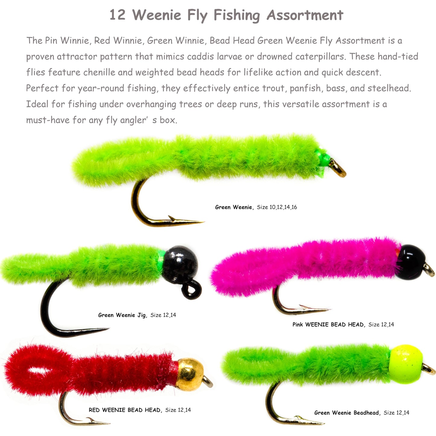 48 Glo Bug Egg, Wennie Caddis Euro Nymph and San Juan Worm Power Bead Trout Bass Fly Assortment with Waterproof Fly Box for Wet Nymph Fly Fishing Flies, Size 10 - 16