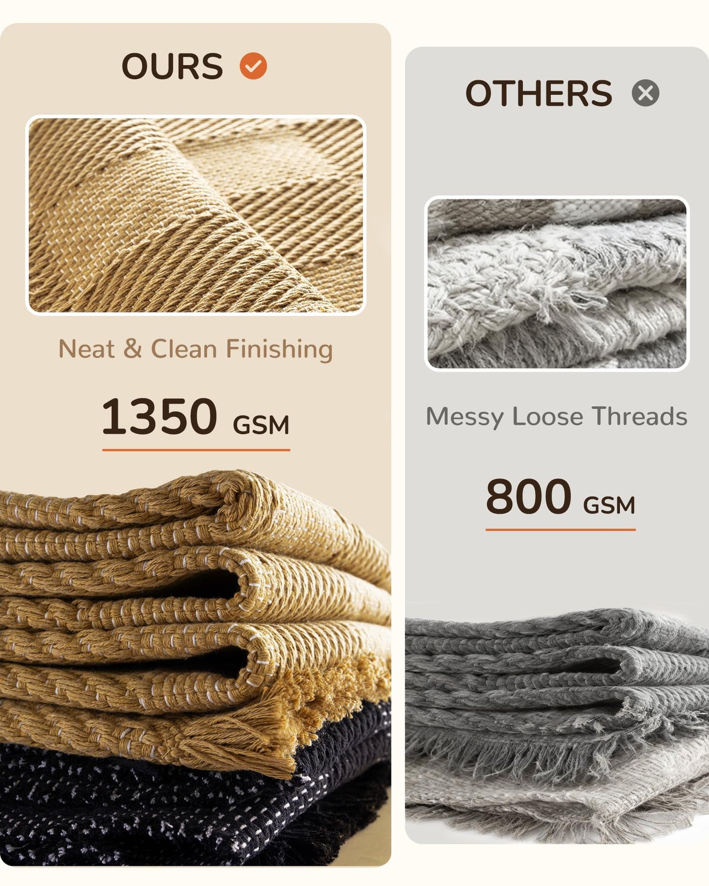 BESTSWEETIE 4'x6' Washable Rug Hand-Woven Low Pile Soft Checkerboard Pattern Reversible Checkered Braided Rugs with Short Fringe Carpet for Living Room Bedroom Dining Room Home Decor - Naturejute