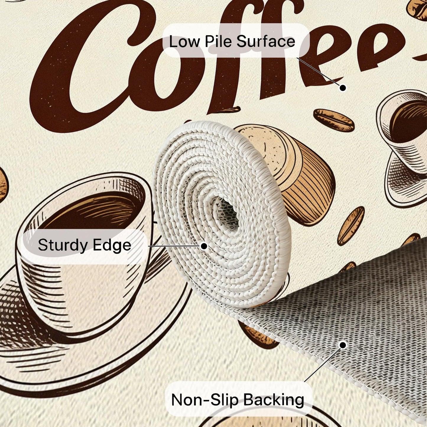 Egljss 4ft Round Rug, Coffee Bean Circle Area Rug for Living Room, Coffee Cup Round Carpet for Bedroom, Brown Farmhouse Circle Washable Rugs for Dining Table, Rugs Non Slip Kitchen