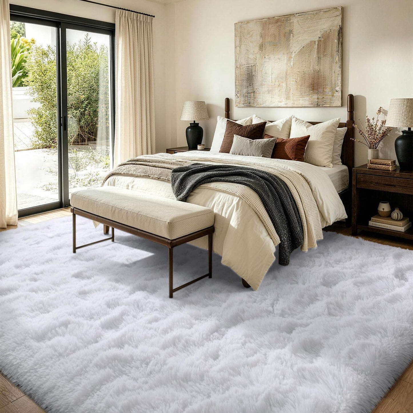 FinRèc White Rugs for Bedroom Living Room, 4x6 Feet Fluffy Shaggy Area Rug, Non-Slip Soft Shag Rug for Nursery Kids Room Dorm Room Home Decor, Indoor Plush Floor Carpet