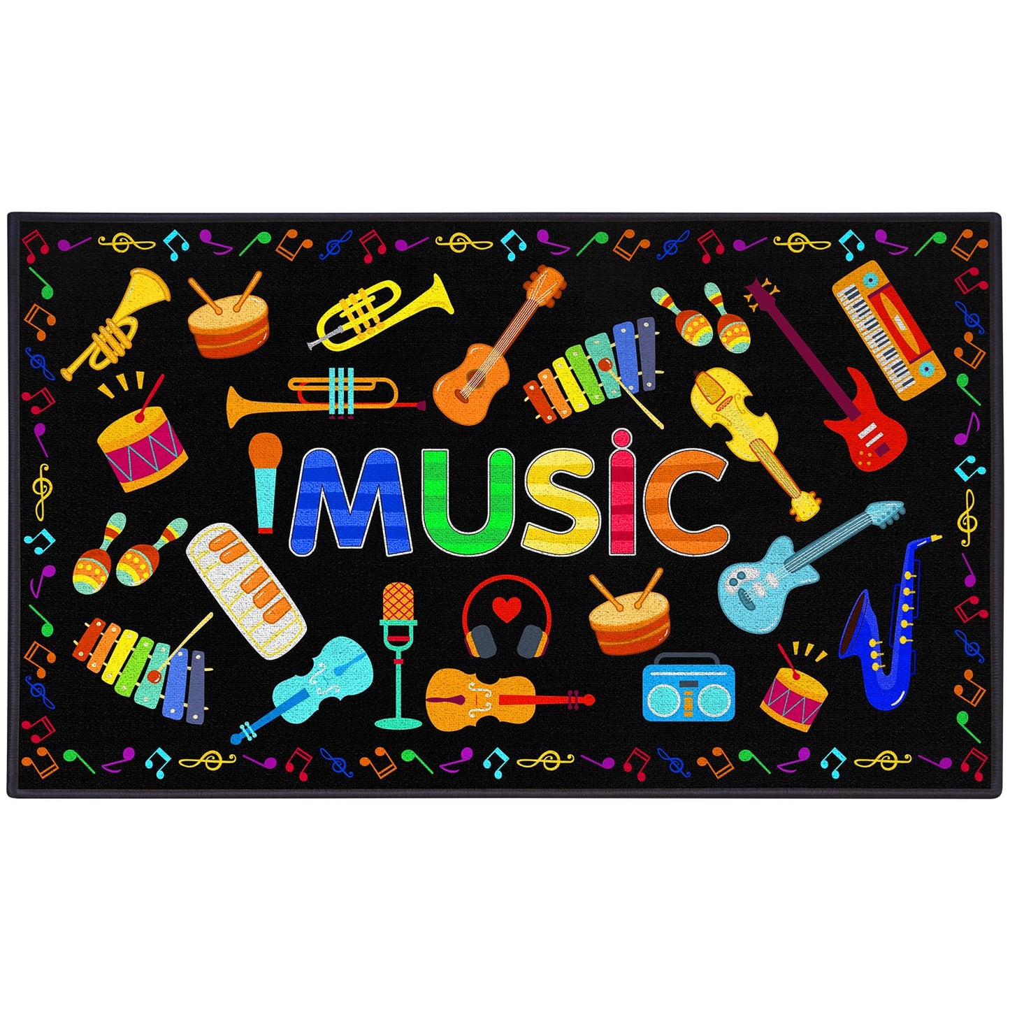 ABCarpet Music Classroom Rug, 7'6''x13'1'' Black Classroom Carpet with Non-Slip Backing, School Seating Rug for Circle Time, Preschool, Daycare, Playroom, Learning & Reading Area