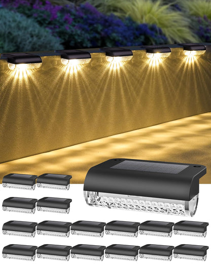 Herzila 16 Pack Solar Deck Lights Outdoor, Solar Step Lights Led Solar Lights for Outdoor Stairs, 3000K Warm White, Auto Dusk-to-Dawn, Weatherproof, Low Profile, for Fence Deck Railing Patio