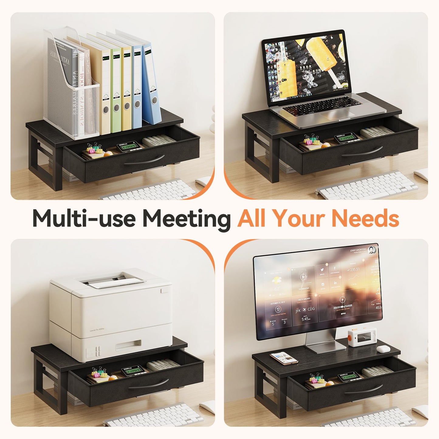HEWORLIF Computer Monitor Stand Riser, Desk Organizers and Accessories with Drawer, 2-Tier Laptop Stand for Desk, Office Organizer Storage, Wood