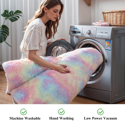 Washable 4x6 Rainbow Fluffy Shaggy Area Rugs, Kawaii Princess Soft Plush Carpet for Girls Bedroom Kids Playroom, Cute Colorful Fuzzy Rug for Nursery Dorm Baby Toddler Teenage