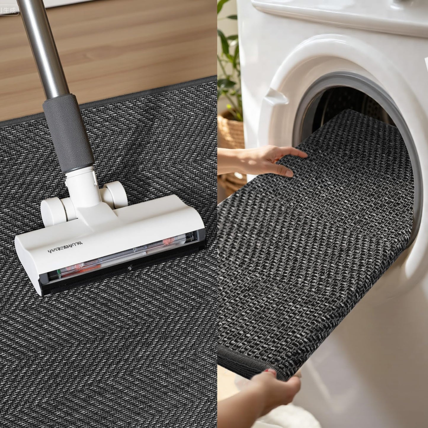 ENHASIV Ultra Thin Indoor Door Mat 24"x36", Washable Door Mat Indoor Entrance, Non Slip Rubber Backing Doormat Low-Profile Inside Entryway Mat, Unique Herringbone Design Entry Mat, Dark Grey (FOLD)