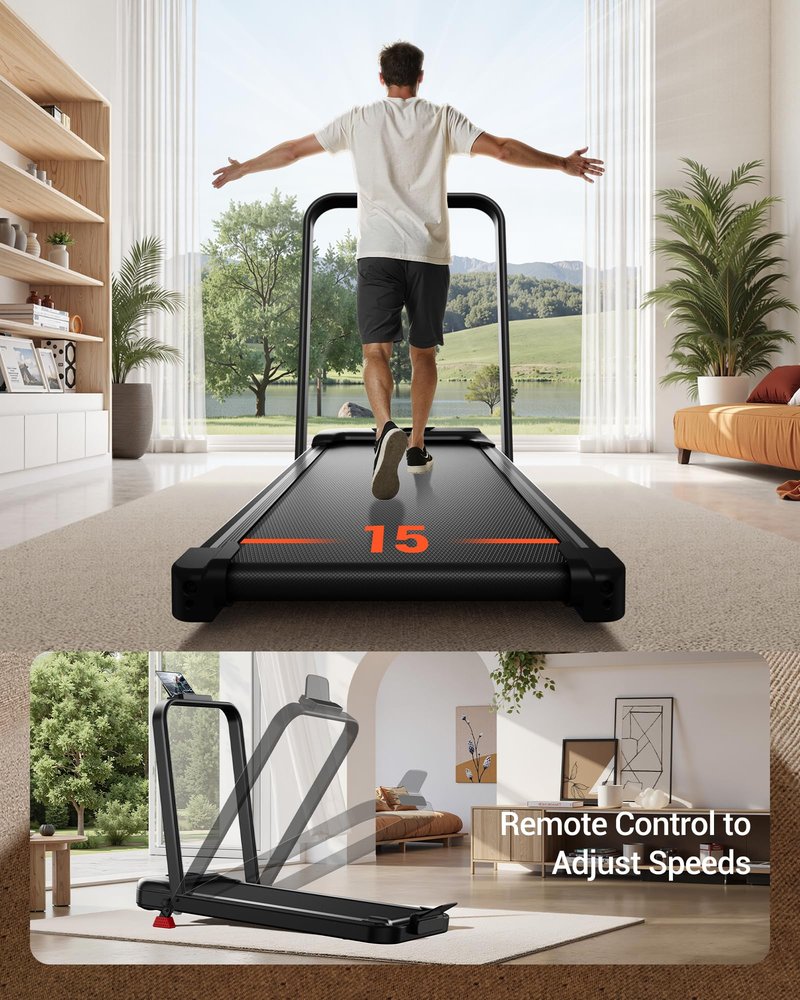 Walking Pad Treadmill with Handle Bar - 2.5HP Quiet Folding Treadmill for Home Office Under Desk Portable Walking Pad with 15% Incline 300LBS Capacity